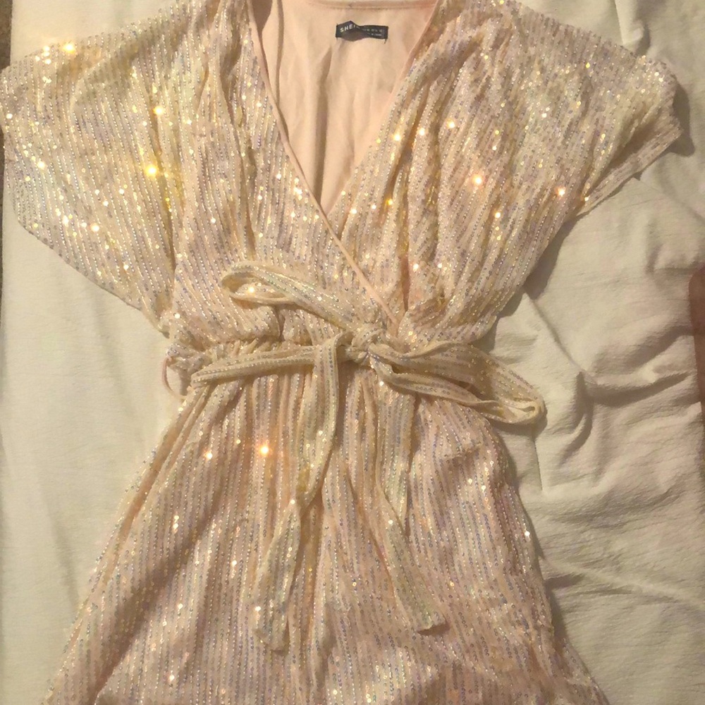 Shein mini sequin white dress